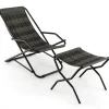 Tangkula Wicker Sling Chair Outdoor with Ottoman, Patio Deck Chair with Rattan Seat