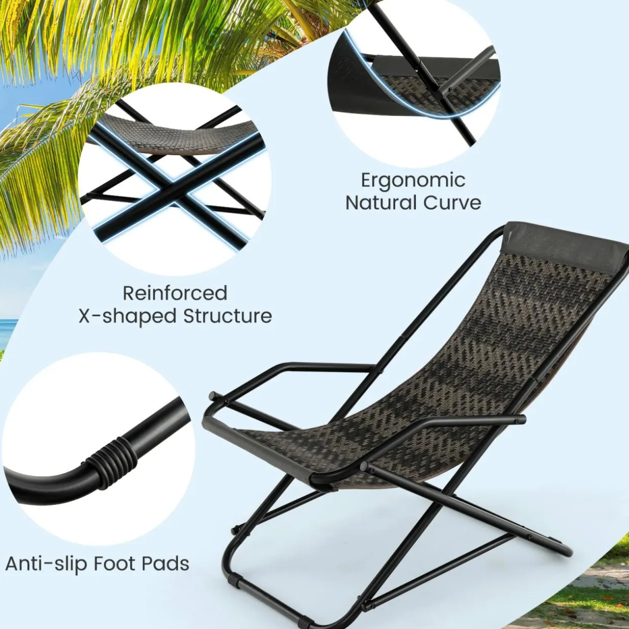 Tangkula Wicker Sling Chair Outdoor with Ottoman, Patio Deck Chair with Rattan Seat