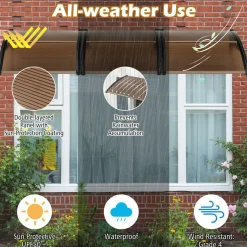 Tangkula Window Awning, Modern Polycarbonate Overhead Door Awning for Rain Snow Sunlight Protection