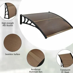 Tangkula Window Awning, Modern Polycarbonate Overhead Door Awning for Rain Snow Sunlight Protection