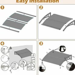 Tangkula Window Awning, Modern Polycarbonate Overhead Door Awning for Rain Snow Sunlight Protection