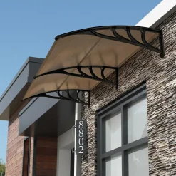 Tangkula Window Awning, Modern Polycarbonate Overhead Door Awning for Rain Snow Sunlight Protection