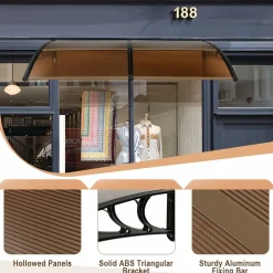 Tangkula Window Awning, Modern Polycarbonate Overhead Door Awning for Rain Snow Sunlight Protection