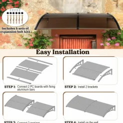 Tangkula Window Awning, Modern Polycarbonate Overhead Door Awning for Rain Snow Sunlight Protection