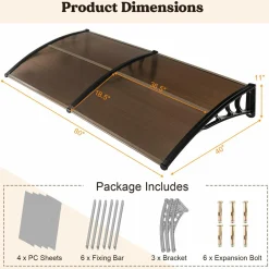 Tangkula Window Awning, Modern Polycarbonate Overhead Door Awning for Rain Snow Sunlight Protection