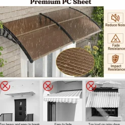 Tangkula Window Awning, Modern Polycarbonate Overhead Door Awning for Rain Snow Sunlight Protection