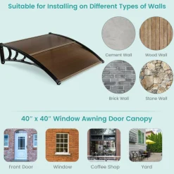 Tangkula Window Awning, Modern Polycarbonate Overhead Door Awning for Rain Snow Sunlight Protection
