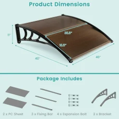 Tangkula Window Awning, Modern Polycarbonate Overhead Door Awning for Rain Snow Sunlight Protection