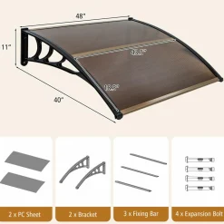 Tangkula Window Awning, Modern Polycarbonate Overhead Door Awning for Rain Snow Sunlight Protection