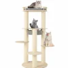 Tangkula Wood Cat Tree, 59 Inch Multi-Level Cat Tower with Top Padded Perch, Hammock, 3 Platforms & Sisal Scratching Posts