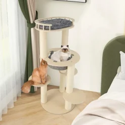Tangkula Wood Cat Tree, 59 Inch Multi-Level Cat Tower with Top Padded Perch, Hammock, 3 Platforms & Sisal Scratching Posts