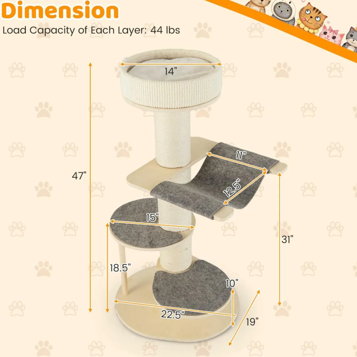 Tangkula Wood Cat Tree, 47 Inch Multi-Layer Cat Tower with 5.7& Carpet