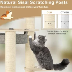 Tangkula Wood Cat Tree, 59 Inch Multi-Level Cat Tower with Top Padded Perch, Hammock, 3 Platforms & Sisal Scratching Posts