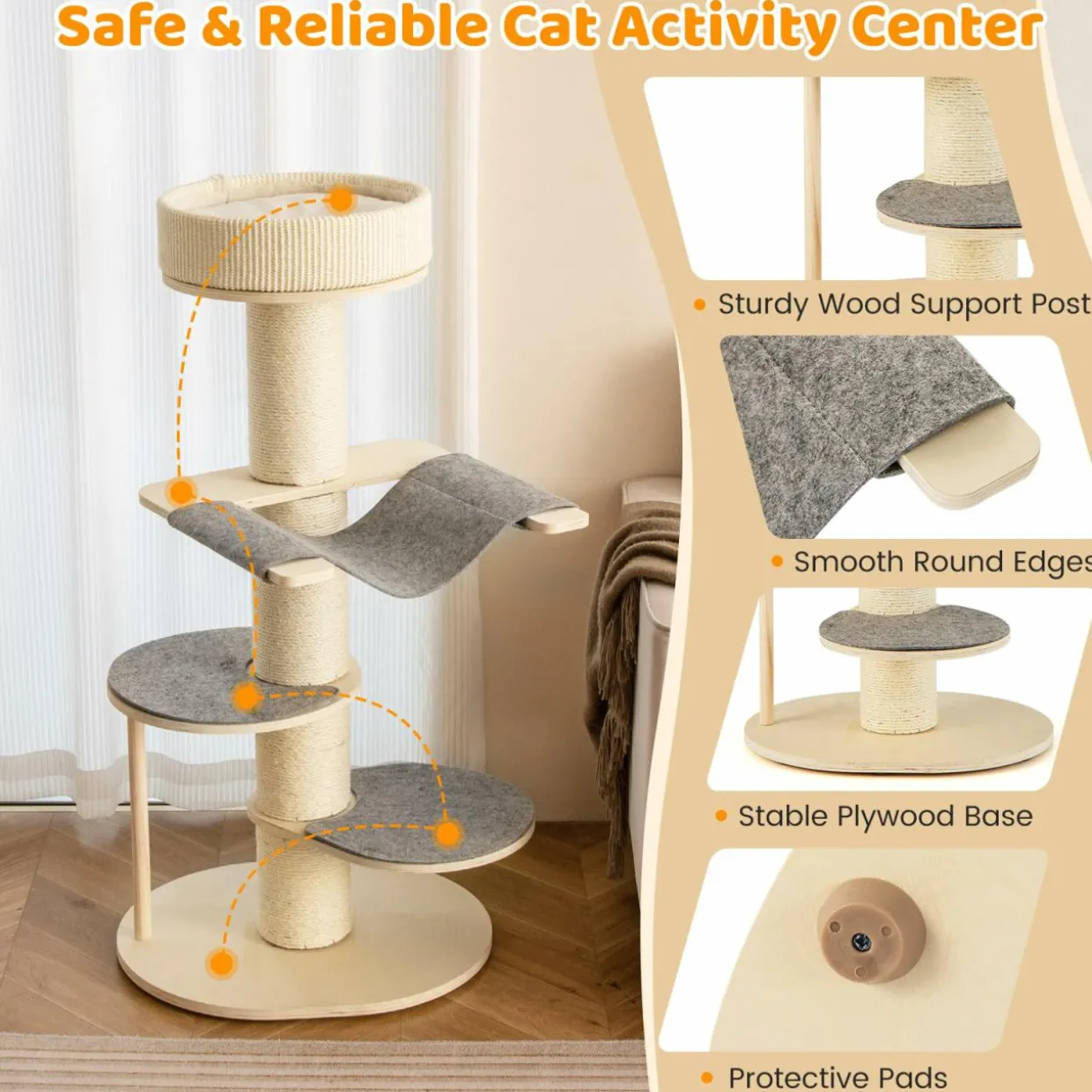 Tangkula Wood Cat Tree, 47 Inch Multi-Layer Cat Tower with 5.7& Carpet