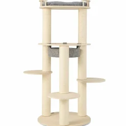 Tangkula Wood Cat Tree, 59 Inch Multi-Level Cat Tower with Top Padded Perch, Hammock, 3 Platforms & Sisal Scratching Posts