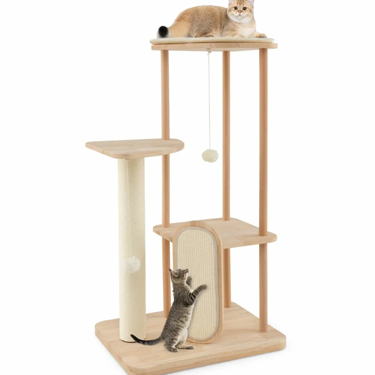 Tangkula Wood Cat Tree for Indoor Cats, Multi-Level Modern Cat Tower with Sisal Scratching Board & Post