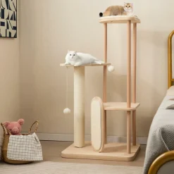 Tangkula Wood Cat Tree for Indoor Cats, Multi-Level Modern Cat Tower with Sisal Scratching Board & Post