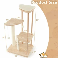 Tangkula Wood Cat Tree for Indoor Cats, Multi-Level Modern Cat Tower with Sisal Scratching Board & Post