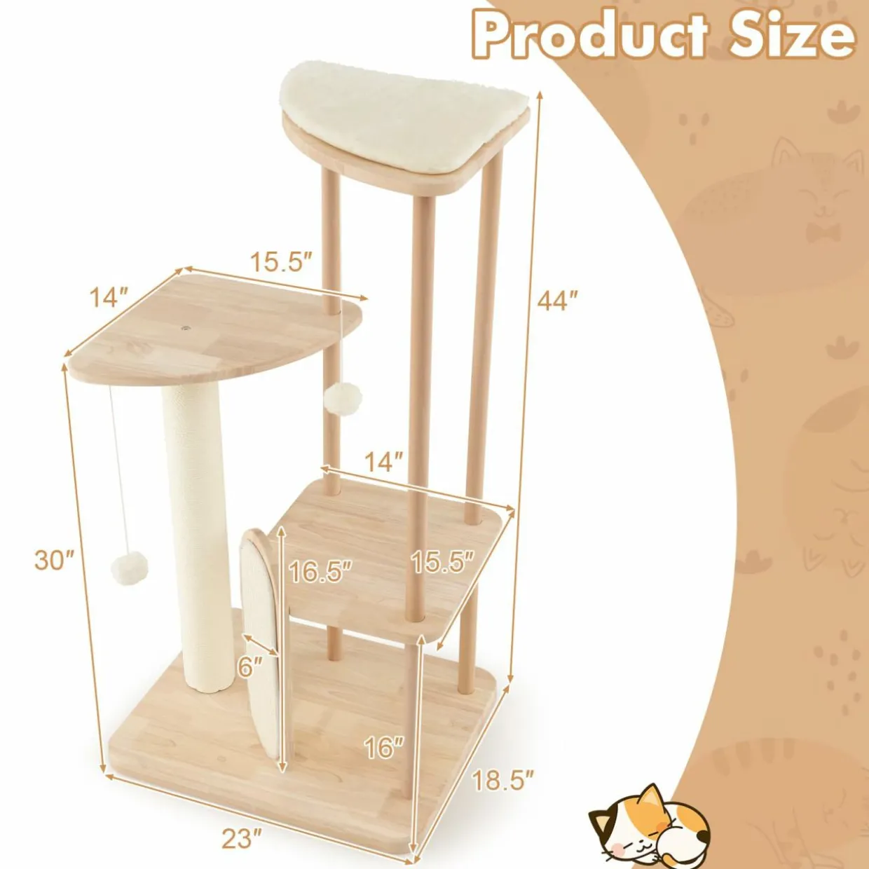 Tangkula Wood Cat Tree for Indoor Cats, Multi-Level Modern Cat Tower with Sisal Scratching Board & Post
