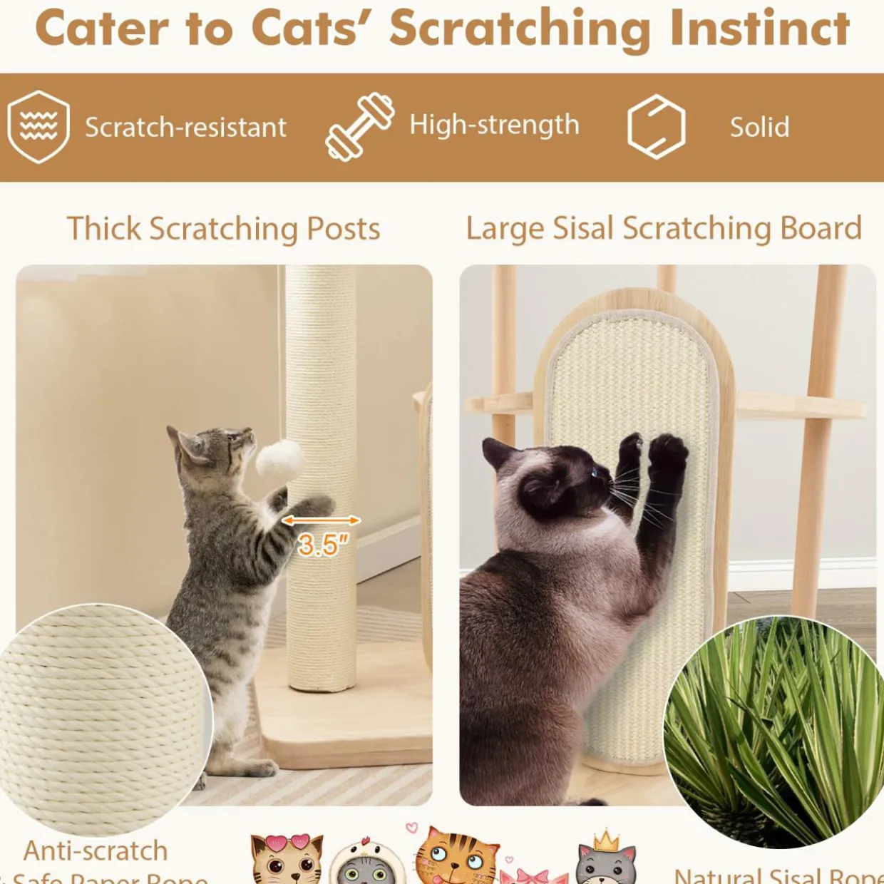 Tangkula Wood Cat Tree for Indoor Cats, Multi-Level Modern Cat Tower with Sisal Scratching Board & Post