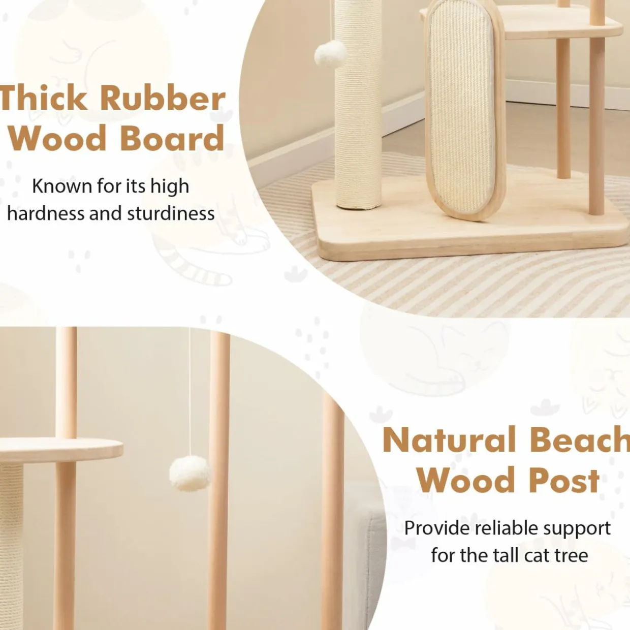Tangkula Wood Cat Tree for Indoor Cats, Multi-Level Modern Cat Tower with Sisal Scratching Board & Post