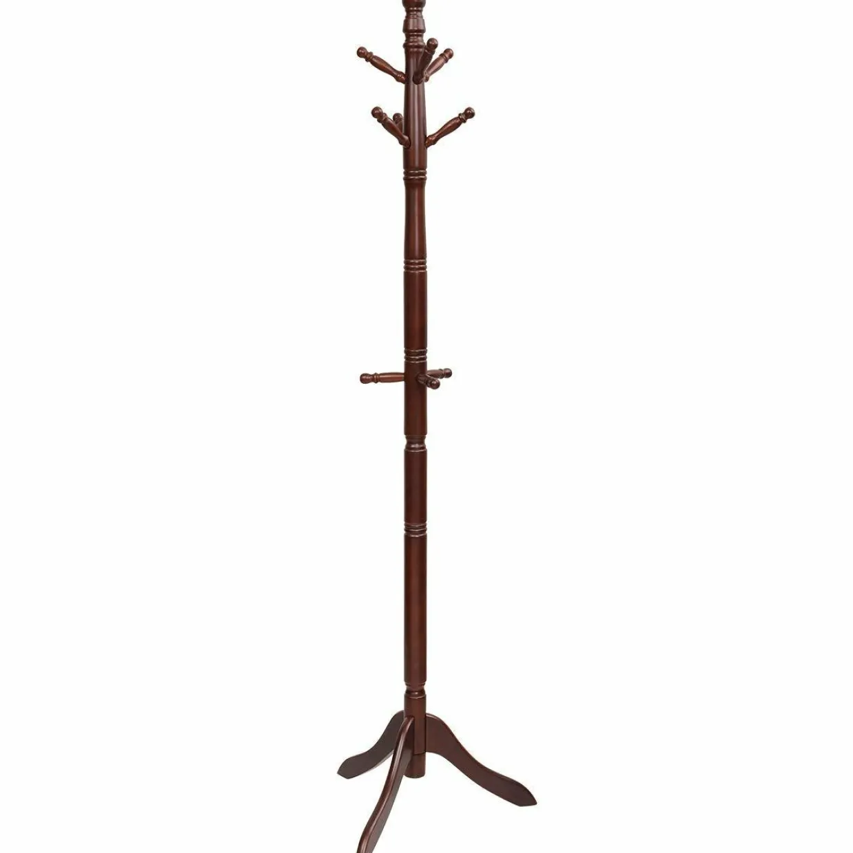 Tangkula Wood Coat Rack, Entryway Height Adjustable Coat Satnd with 9 Hooks & Stable Tri-Legged Base