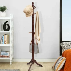 Tangkula Wood Coat Rack, Entryway Height Adjustable Coat Satnd with 9 Hooks & Stable Tri-Legged Base
