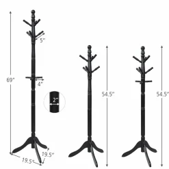 Tangkula Wood Coat Rack, Entryway Height Adjustable Coat Satnd with 9 Hooks & Stable Tri-Legged Base