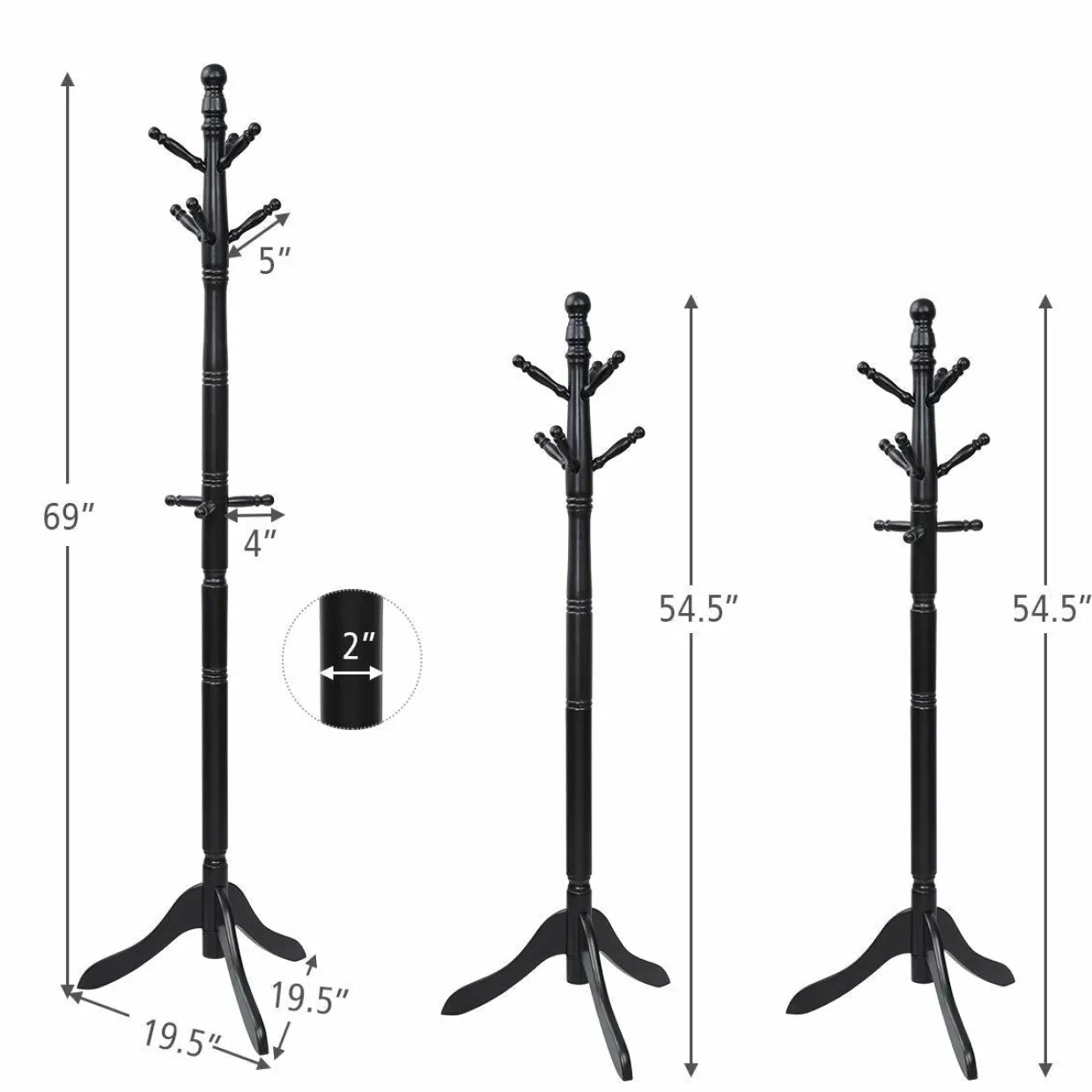 Tangkula Wood Coat Rack, Entryway Height Adjustable Coat Satnd with 9 Hooks & Stable Tri-Legged Base