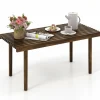Tangkula Wood Coffee Table, Farmhouse Acacia Wood Cocktail Table with Slatted Tabletop for Living Room
