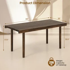 Tangkula Wood Coffee Table, Farmhouse Acacia Wood Cocktail Table with Slatted Tabletop for Living Room
