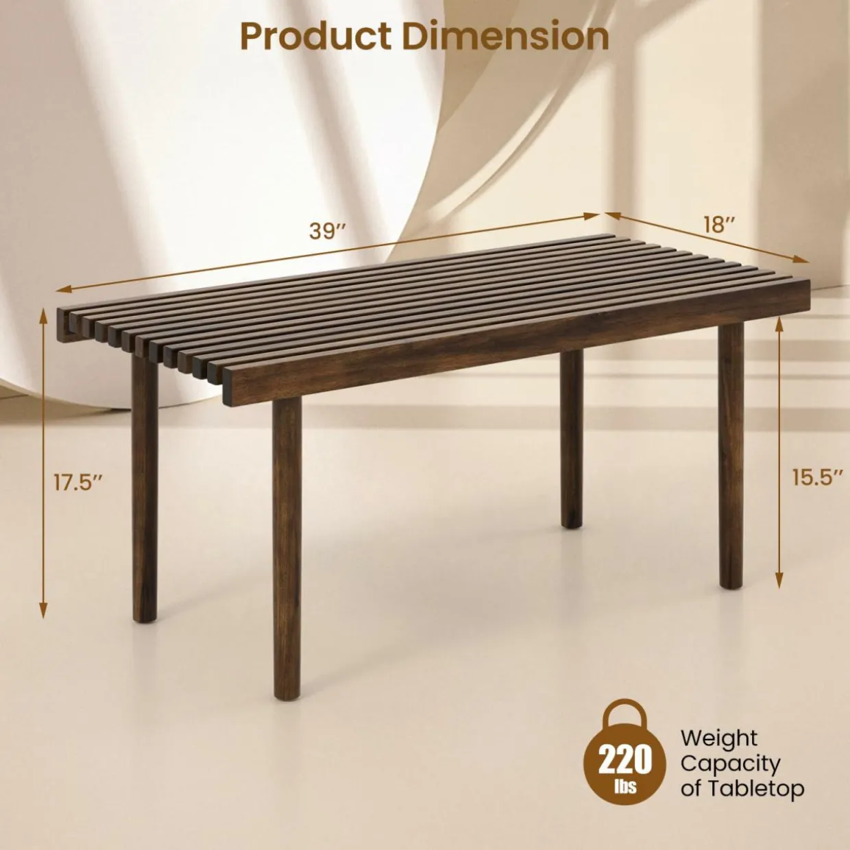 Tangkula Wood Coffee Table, Farmhouse Acacia Wood Cocktail Table with Slatted Tabletop for Living Room