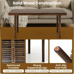Tangkula Wood Coffee Table, Farmhouse Acacia Wood Cocktail Table with Slatted Tabletop for Living Room