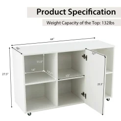 Tangkula Wood File Cabinet with Wheels, Mobile Storage Cabinet with 6 Compartments