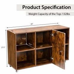 Tangkula Wood File Cabinet with Wheels, Mobile Storage Cabinet with 6 Compartments