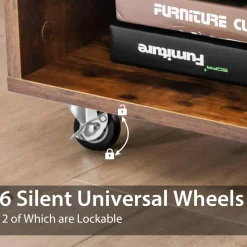 Tangkula Wood File Cabinet with Wheels, Mobile Storage Cabinet with 6 Compartments
