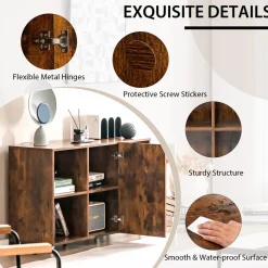 Tangkula Wood File Cabinet with Wheels, Mobile Storage Cabinet with 6 Compartments