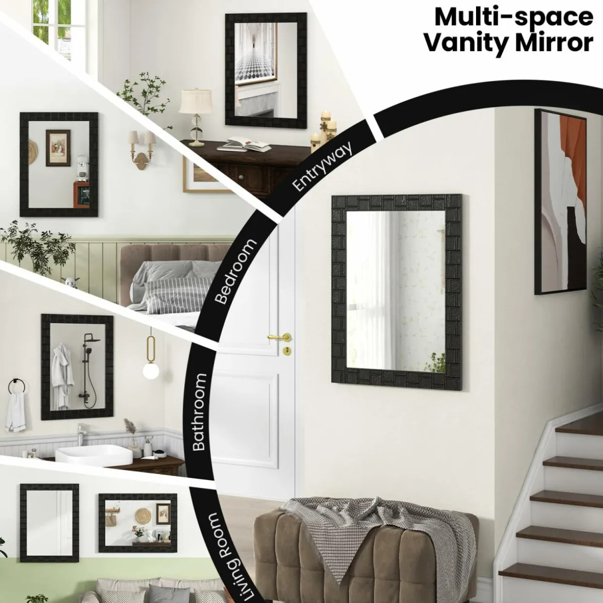 Tangkula Wood Framed Wall Mounted Mirror, 31.5" x 23.5" Rubber Wood Modern Mirror for Wall