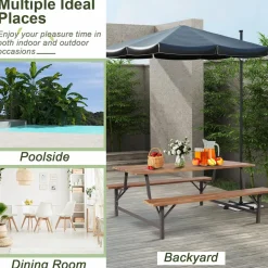 Tangkula Wood Picnic Table, Outdoor Acacia Wood Picnic Table Bench Set with 2 Built-in Benches