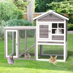 Tangkula Wood Rabbit Hutch, Outdoor Indoor Bunny Cage with Run, Removable Tray, Ramp, Ventilate Door