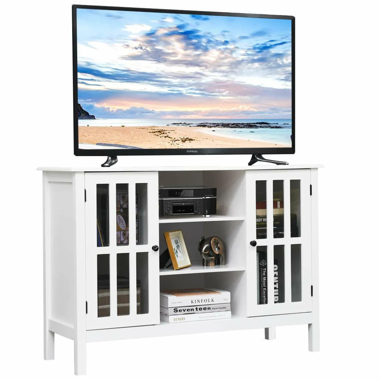 Tangkula Wood TV Stand, Classic Design Storage Console Free Standing Cabinet for TV up to 50"