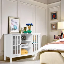 Tangkula Wood TV Stand, Classic Design Storage Console Free Standing Cabinet for TV up to 50"