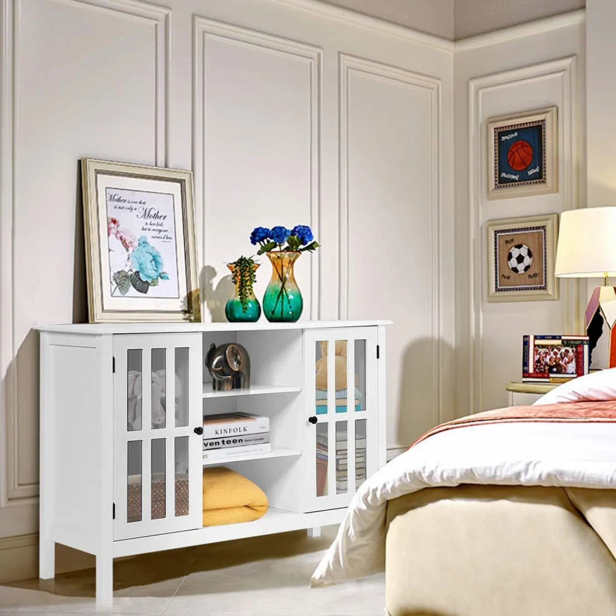Tangkula Wood TV Stand, Classic Design Storage Console Free Standing Cabinet for TV up to 50"