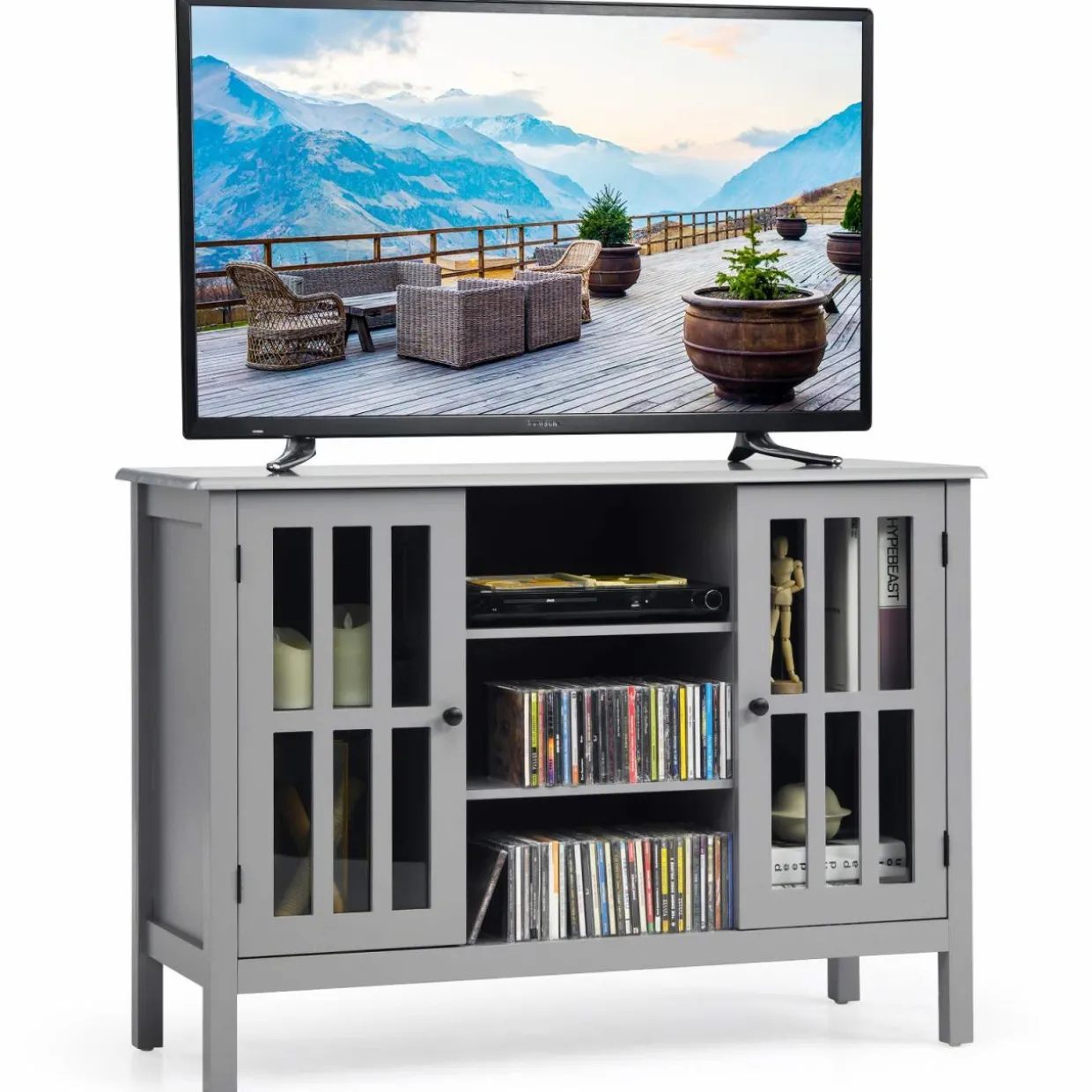 Tangkula Wood TV Stand, Classic Design Storage Console Free Standing Cabinet for TV up to 50"