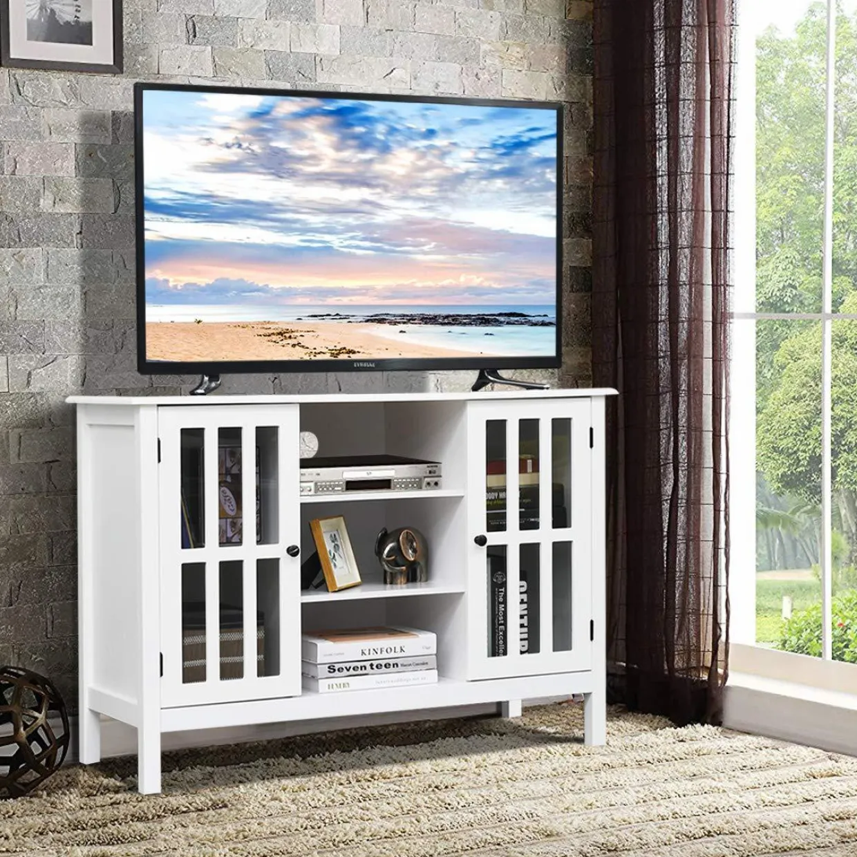 Tangkula Wood TV Stand, Classic Design Storage Console Free Standing Cabinet for TV up to 50"