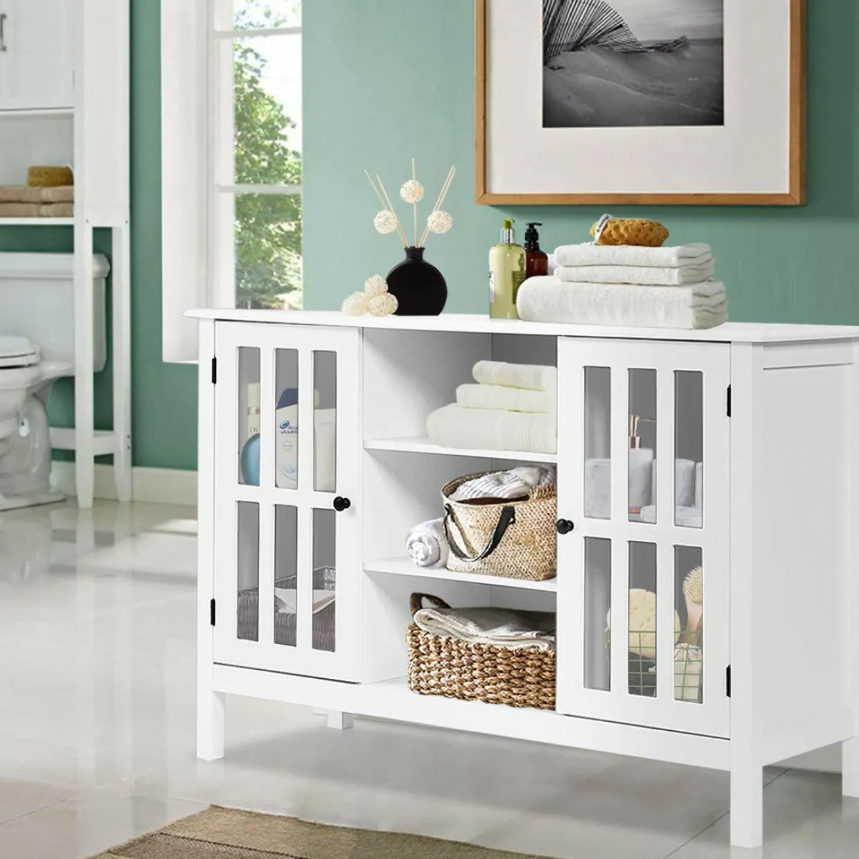 Tangkula Wood TV Stand, Classic Design Storage Console Free Standing Cabinet for TV up to 50"