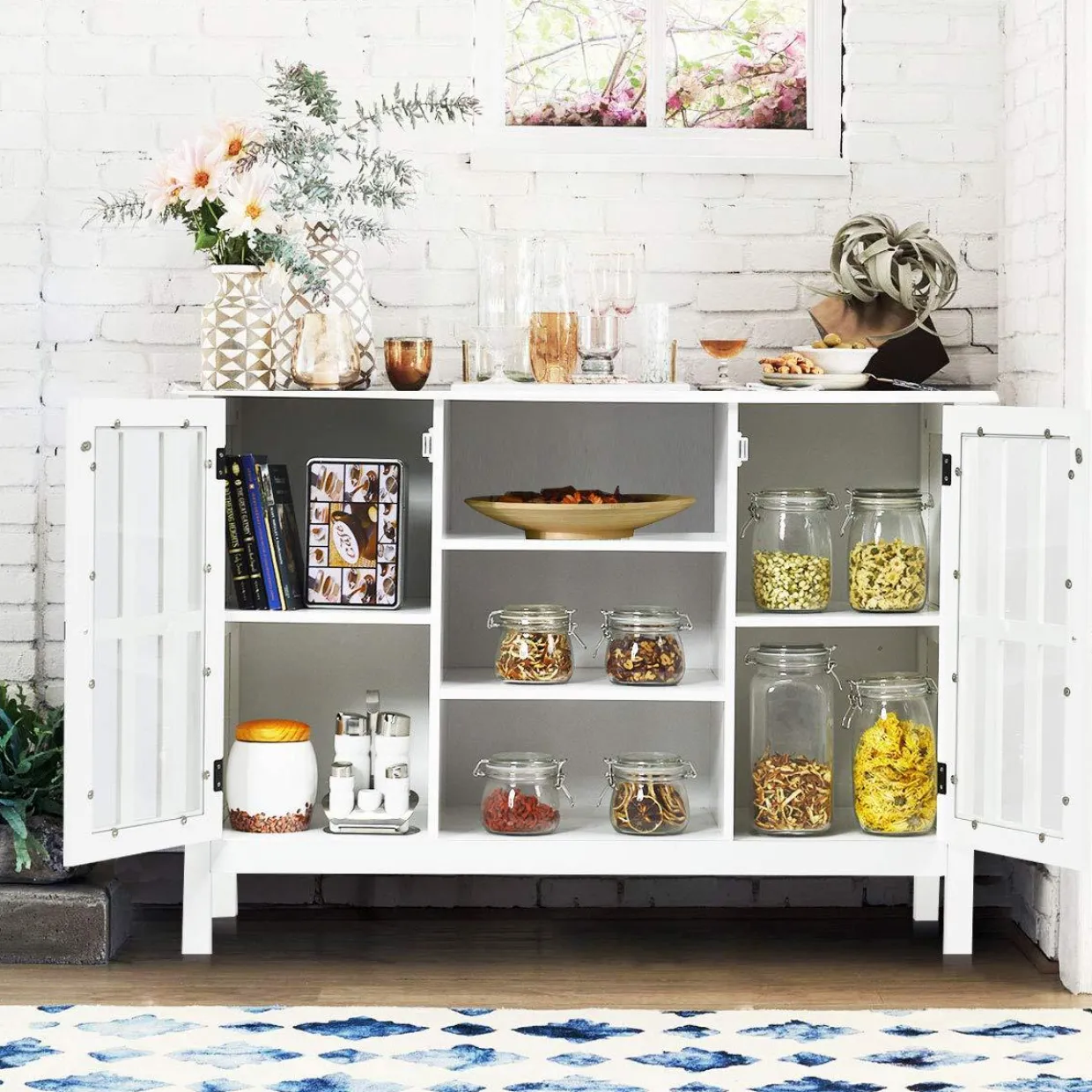 Tangkula Wood TV Stand, Classic Design Storage Console Free Standing Cabinet for TV up to 50"