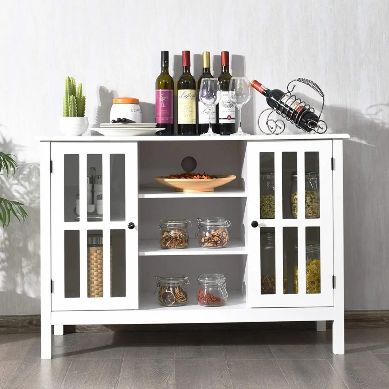Tangkula Wood TV Stand, Classic Design Storage Console Free Standing Cabinet for TV up to 50"