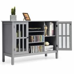 Tangkula Wood TV Stand, Classic Design Storage Console Free Standing Cabinet for TV up to 50