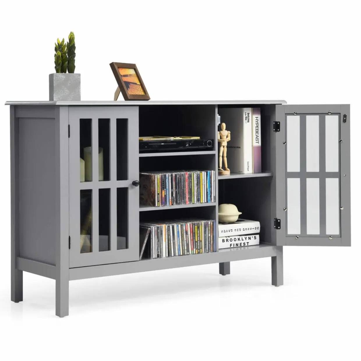 Tangkula Wood TV Stand, Classic Design Storage Console Free Standing Cabinet for TV up to 50"